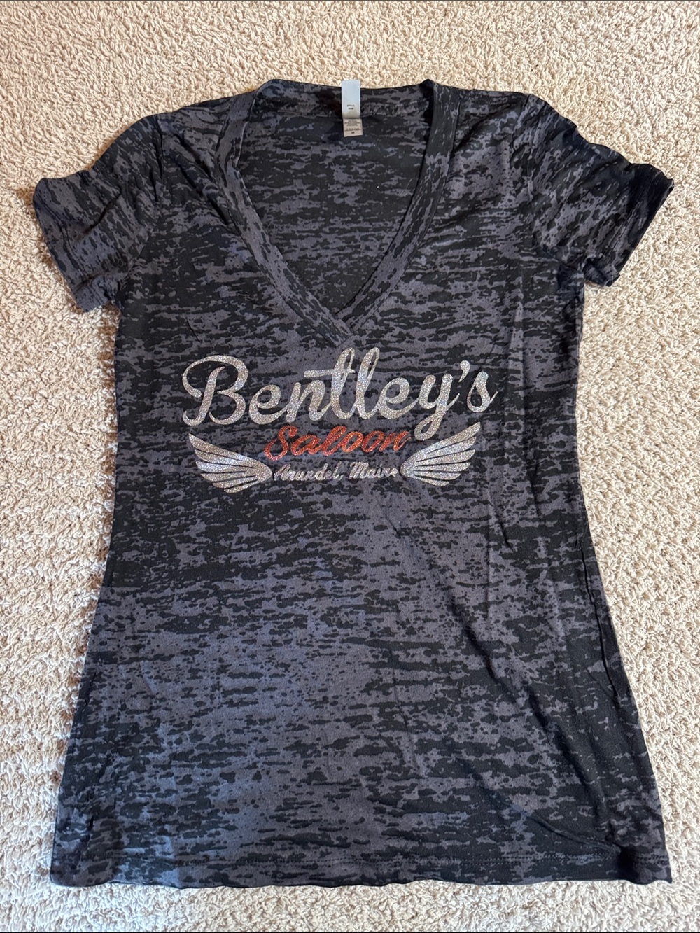 Next Level Apparel Black Burnout V-Neck Tee with Metallic Logo